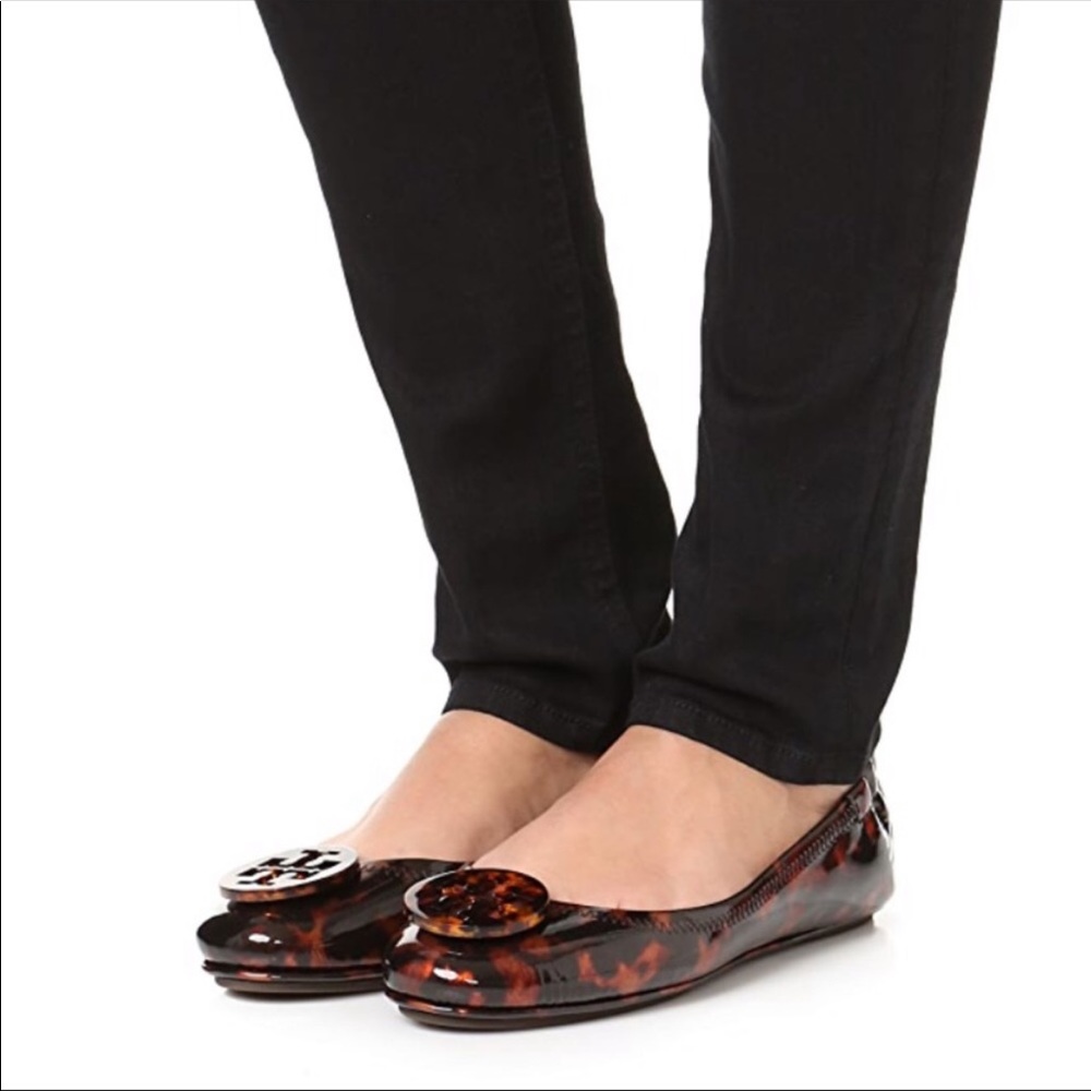 TORY BURCH Minnie travel ballet logo flat tortoise